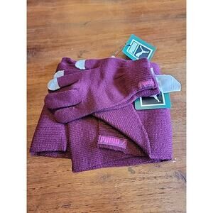 Puma Womens Scarf And Gloves Maroon